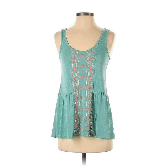 living doll Tops - LIVING DOLL Teal Tribal Embroidered Baby Doll Tank Top Size S